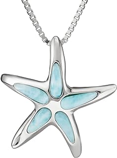 Aloha Jewelry Sterling Silver Natural Larimar Starfish Necklace Pendant with 18inch Box Chain blue ALA0788101