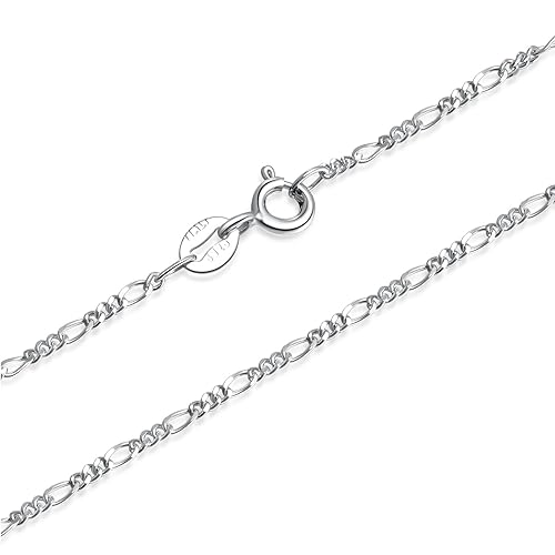 925 Sterling Silver Chain Necklace for Women 1.5mm Width Italian Figaro Thin Chain Silver/Gold 14-30 inches