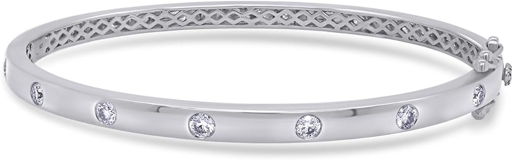 1 1/2 Carat Round Cut Lab Created Moissanite Diamond Bezel Set Bangle Bracelet For Women In 14K Gold Over Sterling Silver Size : 7.5 To 8.5 Inch (VVS1 Clarity, 1.50 Cttw)