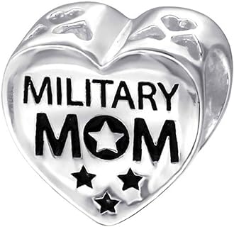 Military Mom Bead Charm Patriotic Sterling USA Flag Heart Bead for Charm Bracelet (E10305)