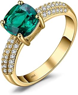 JewelryPalace Cushion Cut 1.8ct Simulated Emerald Solitaire Rings for Her, 14K White Yellow Rose 925 Sterling Silver Promise Ring for Women, Green Gemstone Jewelry Sets Rings