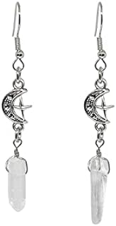 Bohemian Retro Star Moon Drop Dangle Earrings Natural Crystal Quartz Dangling Earrings Statement Jewelry for Women Girls