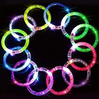 Novelty Place Glow in the Dark Bead Bracelets in Plastic with Detachable Clasp for Adults - Modern Design - Pack of 12 Multicolor LED Bracelets