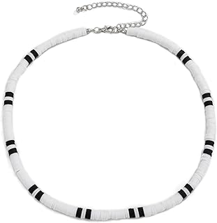 Boho Beaded Necklaces for Women Men Handmade Polymer Clay Beaded Choker Necklaces Beach Puka Shell Surfer Heishi Necklaces Boho Turquoise Choker Surfer Jewelry Gifts