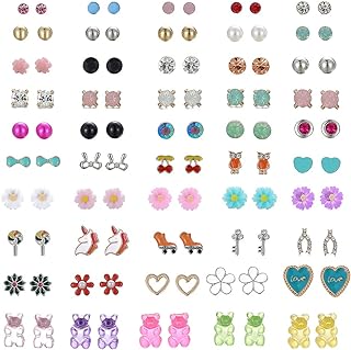 50 Pairs Stud Earrings Set Earrings for Women Assorted Mixed Color Flower Cute Animal Earrrings Gummy Bear Earrings Fashion Jewelry for Women Girls