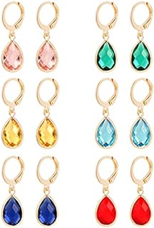 Tornito 6 Pairs Leverback Drop Dangle Earrings Set Multicolor Round Teardrop CZ Hoop Earrings 8MM for Women