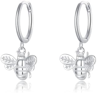 Hinged Hoop Sterling Silver Bee Design Small Hoop Earrings for Women and Teen Girls by SLUYNZ
