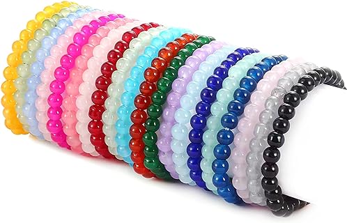 20Pcs 6mm Beaded Stretch Bracelet for Women Multicolor Crystal Glass Beads Bracelets Handmade Round Beads Elastic Bracelets Jewelry