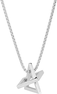 Silver-Plated Stainless Steel Triangle & Cube Pendant Necklace with Box Chain & Ball Clasp for Women, Girls & Men - Hypoallergenic Punk Hip Pop Jewelry Design