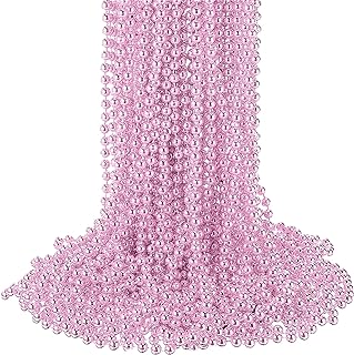 Kigeli 72 Pcs Pink Beads Necklaces 33 Inch 7 mm Mardi Gras Beads Bulk Christmas Metallic Pink Bead Necklace Round Pink Beads Costume Necklace Plastic Beads Accessories for Festive Party