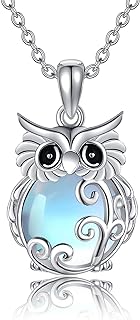 Lobster Claw Clasp Owl Pendant Necklace, Cable Chain, Moonstone Embellished, Sterling Silver Accessory for Women and Girls - Exquisite Owl-design Jewelry by MONGAS