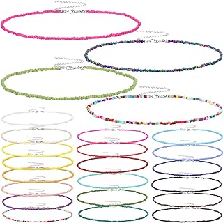 24 Pieces Boho Beaded Choker Seed Bead Necklace Colorful Bead Necklace Bohemian Jewelry for Women Girls