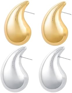 Earring Dupes Extra Large Big Chunky Gold Hoop Earrings for Women Girls, Tear Drop Lightweight Gold Plated Earrings Fashion Jewelry