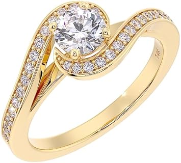 Peora Lab Grown Diamond Swirl Engagement Ring in 14K White or Yellow Gold, 0.70 Carat total, Round Brilliant, F-G Color, VS Clarity, Sizes 4 to 10