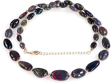 Natural Ethiopian Black Opal Tumble Necklace, Black Opal Tumble Jewelry, Nuggets Tumbled shape Black Opal gemstone Beads necklace