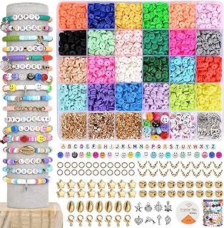 Dulzod 4800Pcs Clay Bead Necklace Kit in Plastic with Jump Rings and Pendant Features - Ideal for Adults and All Seasons - Flat Round Polymer Heishi Design