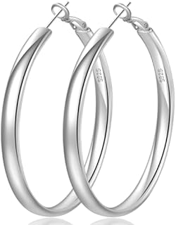 Senteria 4MM Wide S925 Sterling Silver Hoop Earrings Hypoallergenic Extra Large Silver Hoop Earrings for Women Lightweight Oversize Big Silver Thick Hoop Earrings for Women Girls Christmas Gift 30/40/50/60/70MM