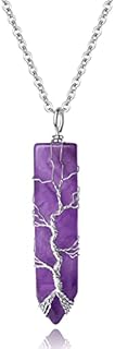 YATOJUZI Amethyst Crystal Healing Necklace with Silver Wire Wrap and Cable Chain, Spiritual Reiki Meditation Jewelry for Men and Women