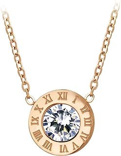 Lobster-Claw Clasp Stainless Steel Roman Necklace with Cable Chain featuring Solitaire CZ Pendant - Ideal for Women & Girls - Elegant Roman Design