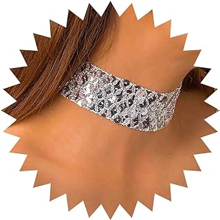 C-Link Zinc Luxury Black Choker Necklace - Fish Scale Sequin Design with Gothic Style Velvet Mesh - Perfect for Women and Girls
