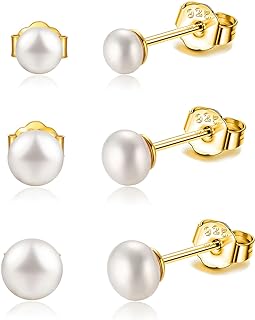 4mm Freshwater Pearl Stud Earrings with Sterling Silver Push-Back for Women - Button Mushroom Shape by SILBERTALE