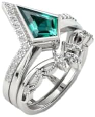 Kite Shaped 1.5 CT Emerald Engagement Ring 925 Silver/10K/14K/18K Solid Gold Green Emerald Art Deco Wedding Ring Set Emerald Ring Unique Anniversary Ring