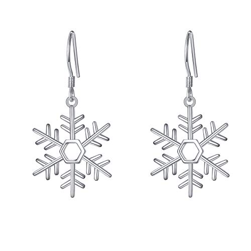 S925 Sterling Silver Snowflake Snow Dangle Drop Earrings for Women