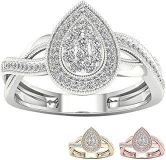 10K Gold 1/4 Ct TDW Pear Shape Cluster Halo Round Diamond Engagement Ring For Women(I-J,I2)