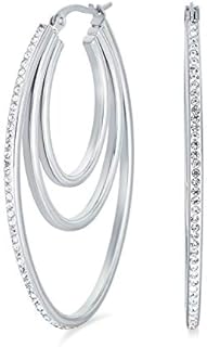 Crystal Boho Style Large Fashion Statement Big Multi Oval Hoop Earrings For Women Rose Silver Tone Stainless Steel 2in