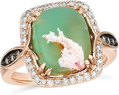 Le Vian Cushion Shaped Green Aquaprase & Smoky Quartz Halo Ring in 14k Rose Gold Plated Silver, Size 5-10