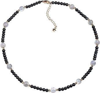 Jewever Moonstone/Black Obsidian Choker Necklace for Women Crystals and Healing Stones Reiki Gemstone Beads Necklaces Jewelry