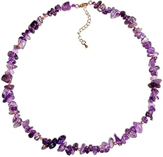 Rope Chain Quartz Crystal Necklace with Lobster Clasp for Women - Tumbled Chip Rose Quartz & Amethyst Gemstone Jewelry for Spiritual Balance & Style