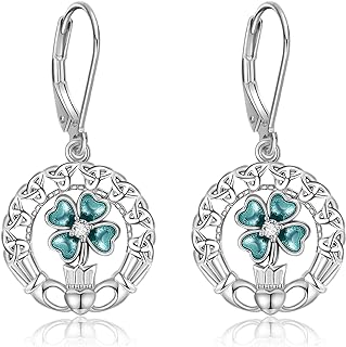 Sterling Silver Claddagh Earring Studs with Four-Leaf Clover Design for Women and Girls - Ideal Irish Jewelry Gifts