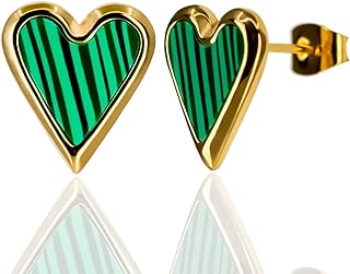 Bello Bee Heart Stud Earrings 18k Gold Plated Stainless Steel Natural Stone White Shell Green Malachite Black Shell For Women and Girls