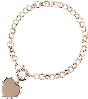 Capwell + Co Heart Shaped Charm Drop Bracelet with Studded Detail Spring Ring Closure on Round Bolo Chain Trendy Fashion for Women and Young Girls