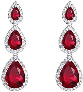 EVER FAITH Silver-Tone Cubic Zirconia Birthstone 3 Tear Drop Dangle Earrings