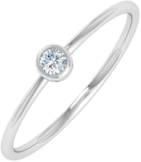 FINEROCK 0.04 Carat Bezel Set Diamond Solitaire Stackable Band in 10K Gold (SI1-SI2 Clarity)