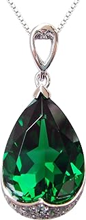 Navachi White Gold Plated Sterling Silver Necklace featuring 10.5ct Pear-Shaped Emerald, Ruby & Sapphire Pendant with Box Chain and Spring Ring Clasp