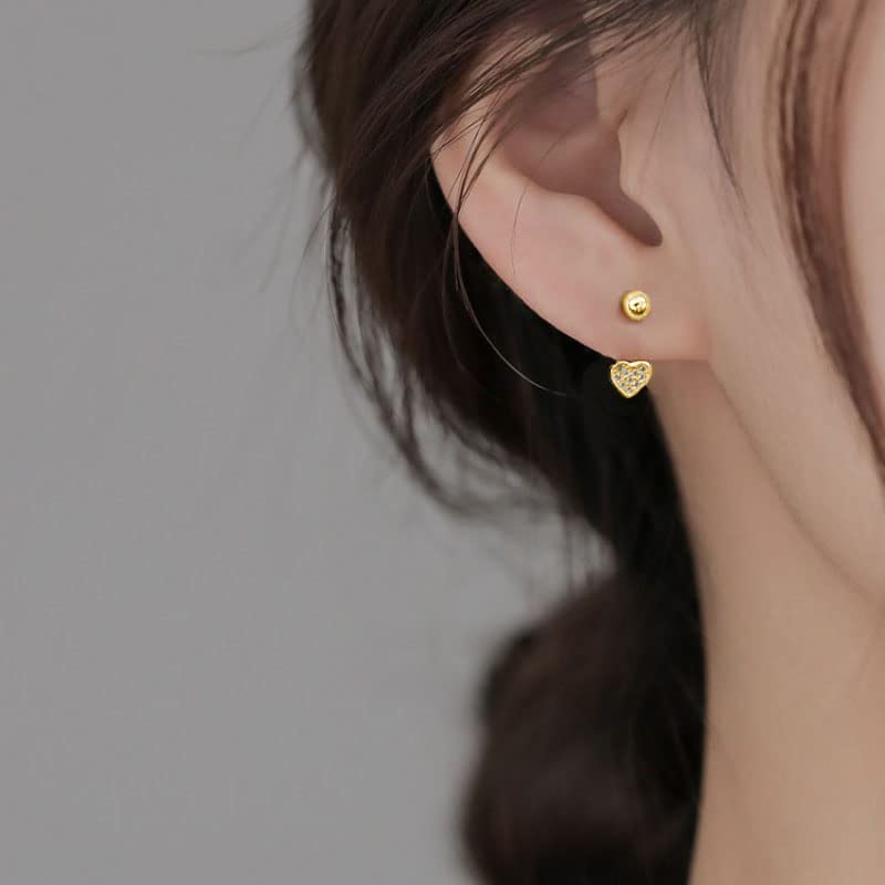 Sterling Silver Small CZ Heart Half Hoop Earrings for Women Teen Girls Love Half Hoop Earrings Cartilage Helix Piercing Ball Studs