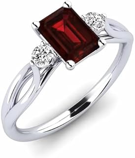 Classic Three-Stone Emerald-Cut Garnet Engagement Ring for Women in 925 Sterling Silver or 10K/14K/18K White Gold - Promise Ring with Captivating 1ct Garnet