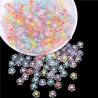 300PCS 12mm Acrylic Flower Beads for Jewelry Making, AB Color Acrylic Flower Loose Craft Beads for Beacelet Making, Spacer Pony Beads for Necklace Earring Crafts DIY Making