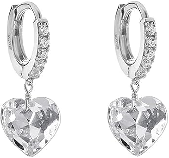 Huggie Crystal Heart Hoop Earrings for Women Girls 925 Sterling Silver CZ Charms Dangle Drop Small Hoops Cartilage Hypoallergenic Piercing Cuff Wrap Cute Birthday Valentine Mother's Day Jewelry Gifts for Her