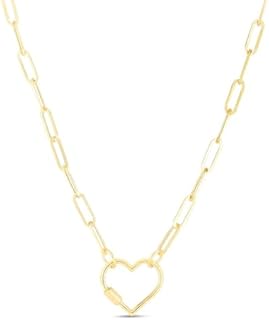 Elegant 14K Yellow Gold Necklace with 18" Paperclip Chain & Heart Carabiner Clasp
