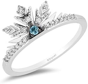 Jewelili Enchanted Disney Fine Jewelry Sterling Silver with 1/10cttw Diamonds and Sky Blue Topaz Frozen 2 Elsa Snowflake Ring