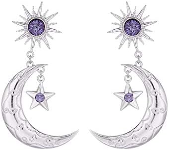 Sun Star Moon Drop Dangle Earrings for Women Girl Sun Moon Crescent Rhinestone Stud Earrings Bohemian Jewelry