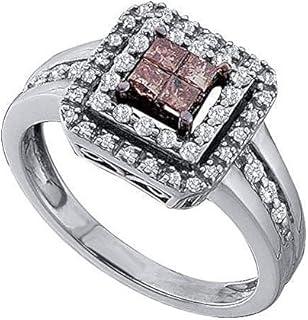 Dazzlingrock Collection 0.50 Carat (ctw) 14K Round & Princess White & Cognac Diamond Invisible Engagement Ring 1/2 CT, White Gold