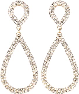 Gold-Plated-Brass Rhinestone Cuff Earrings with Pierced Post Back, Ideal for Bridal & Fashion Enthusiasts, Features Teardrop Dangle Design