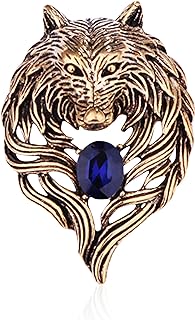 Vavhoo Vintage Wolf Head Lapel Brooch Pin Cool Punk Animal Wolf Crystal Collar Brooch Suit Pin Domineering Wolf Badge for Men Women Birthday Gift