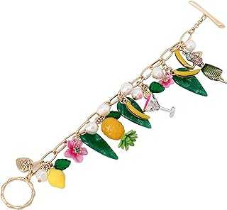 Strawberry Charm Bracelet with Link Chain and Toggle Clasp - Betsey Johnson Island Charm - Resin, Glass, and Metal - Perfect for Jewelry Lovers - Unique Island Design