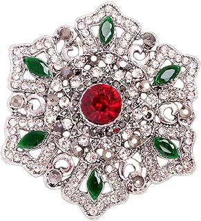Unique Vintage Cubic Zirconia Snowflake Brooch Pin with Secure Clasp for Women and Girls, Silver Plated Design, Perfect for Christmas and Holidays, Red-Green Crystal Detailing